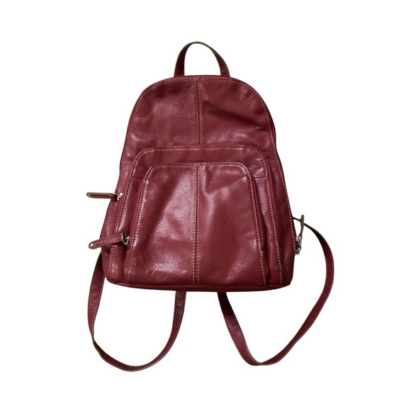 Tignanello Red  Leather Multi Zip Backpack - Picture 1 of 4